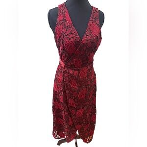 Ali & Jay Red Lace Dress – Floral Embroidered Sleeveless – XS